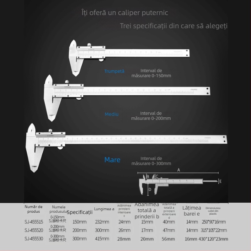 Caliper Vernier cu afișaj digital - înaltă precizie, oțel inoxidabil, clasă industrială, măsurare înălțime și adâncime
