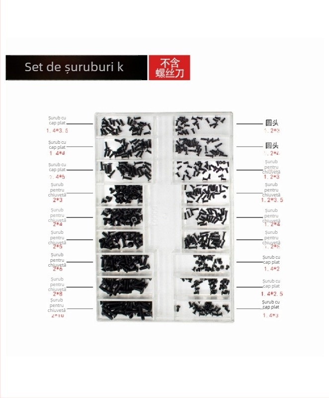 Set de șuruburi micro pentru ceasuri, rame de ochelari și laptopuri — oțel carbon, standard Gb834