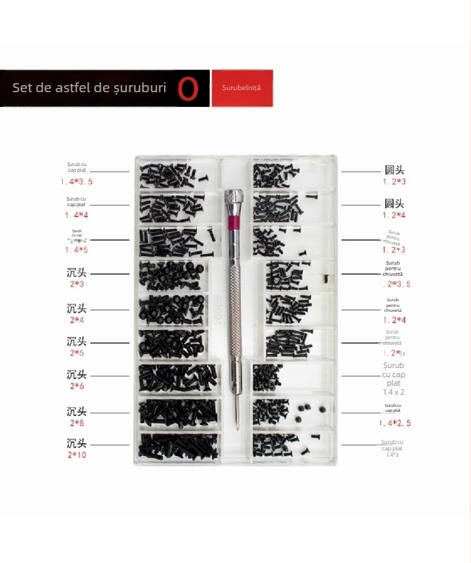 Set de șuruburi micro pentru ceasuri, rame de ochelari și laptopuri — oțel carbon, standard Gb834