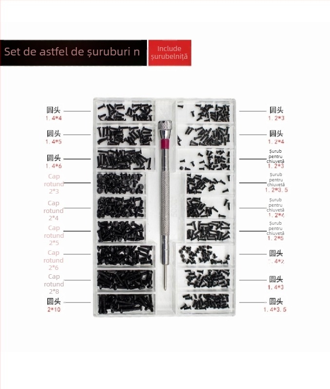 Set de șuruburi micro pentru ceasuri, rame de ochelari și laptopuri — oțel carbon, standard Gb834
