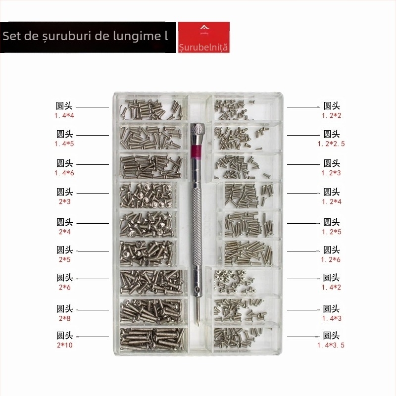 Set de șuruburi micro pentru ceasuri, rame de ochelari și laptopuri — oțel carbon, standard Gb834