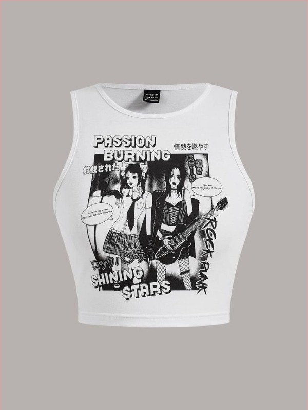 Top tricotat fără mâneci, imprimat cu litere, lungime scurtă, poliester, croială Slim