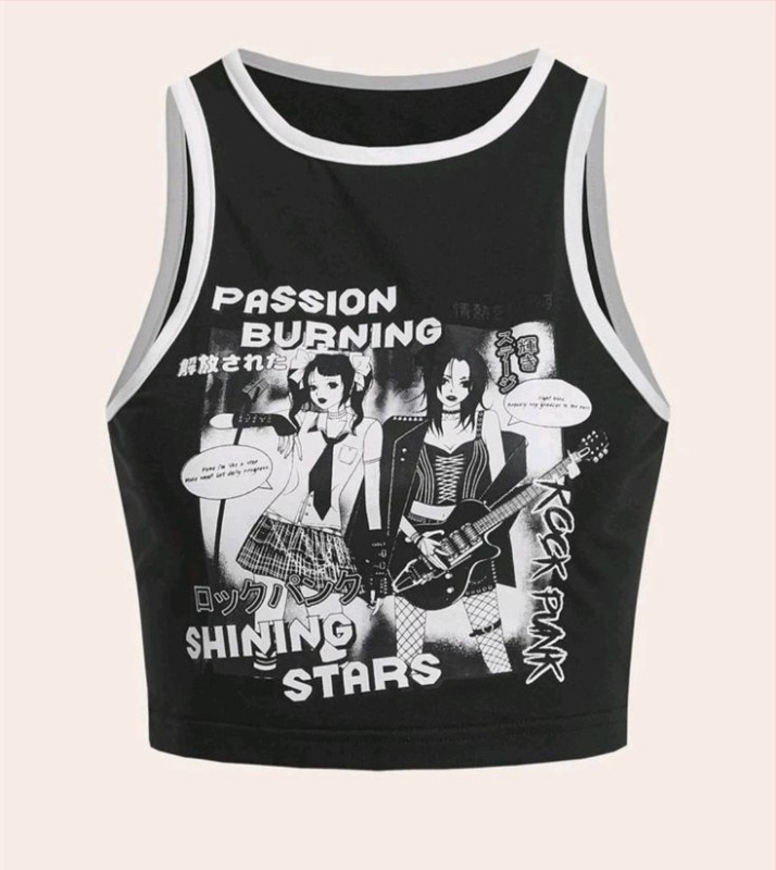 Top tricotat fără mâneci, imprimat cu litere, lungime scurtă, poliester, croială Slim