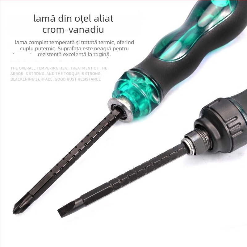 Set de șurubelnițe cu capete duble și șurubelniță mică retractabilă; Torx, Phillips și șurubelniță plată; oțel CR-V, magnetic, fără izolație, mâner PP, greutate 0.1