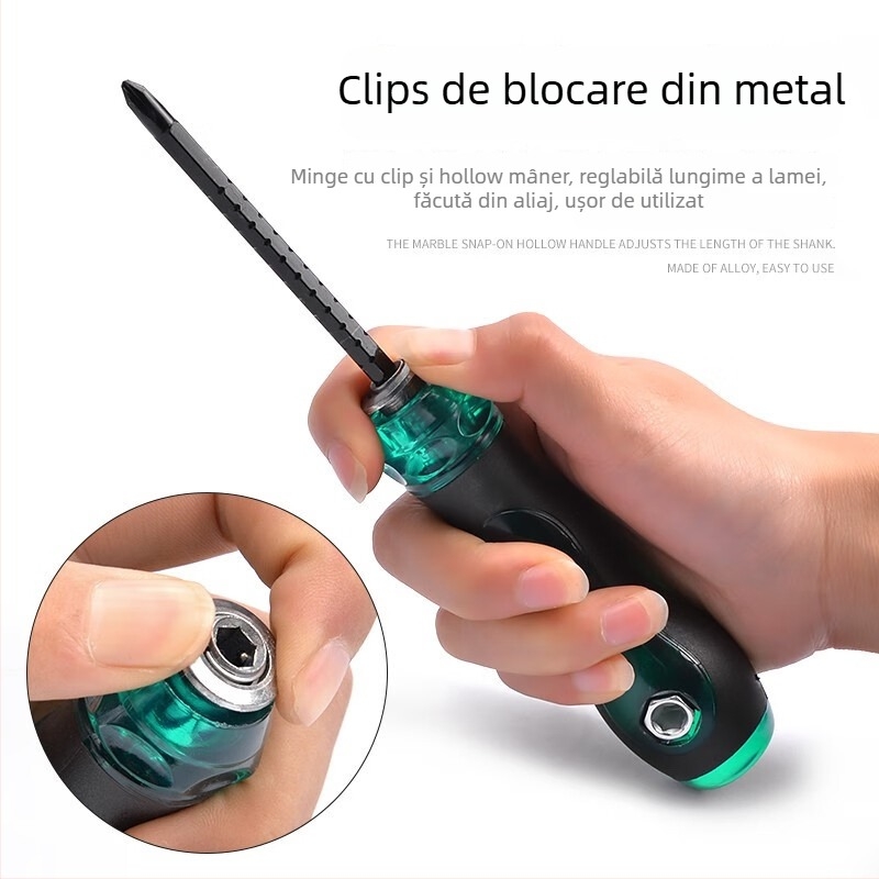 Set de șurubelnițe cu capete duble și șurubelniță mică retractabilă; Torx, Phillips și șurubelniță plată; oțel CR-V, magnetic, fără izolație, mâner PP, greutate 0.1