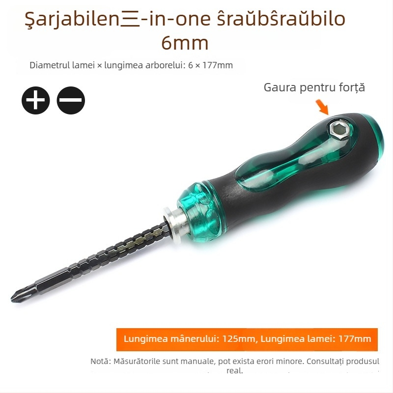 Set de șurubelnițe cu capete duble și șurubelniță mică retractabilă; Torx, Phillips și șurubelniță plată; oțel CR-V, magnetic, fără izolație, mâner PP, greutate 0.1