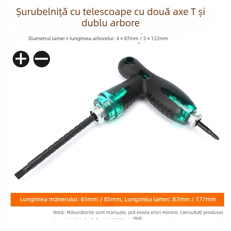Set de șurubelnițe cu capete duble și șurubelniță mică retractabilă; Torx, Phillips și șurubelniță plată; oțel CR-V, magnetic, fără izolație, mâner PP, greutate 0.1