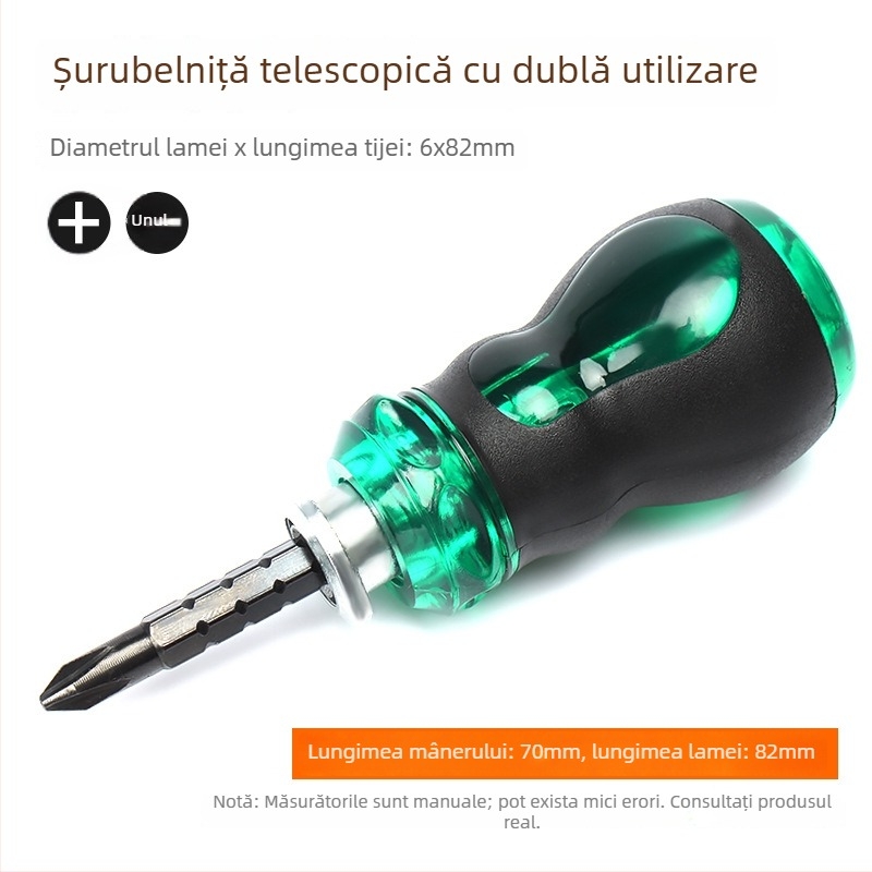 Set de șurubelnițe cu capete duble și șurubelniță mică retractabilă; Torx, Phillips și șurubelniță plată; oțel CR-V, magnetic, fără izolație, mâner PP, greutate 0.1