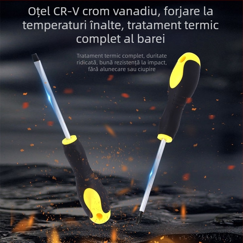 Henglida mini șurubelniță magnetică cu cap cruce și mâner din două materiale, din oțel carbon