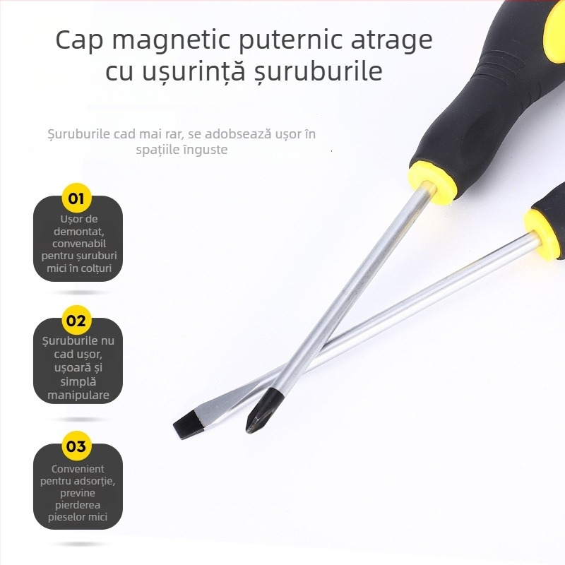 Henglida mini șurubelniță magnetică cu cap cruce și mâner din două materiale, din oțel carbon