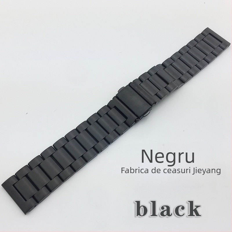 Brățară de ceas din oțel inoxidabil, cu cataramă rabatabilă, compatibilă cu Apple Watch, Samsung Watch4 și Huawei GT3; greutate aproximativ 106 g; lansată în 2020.