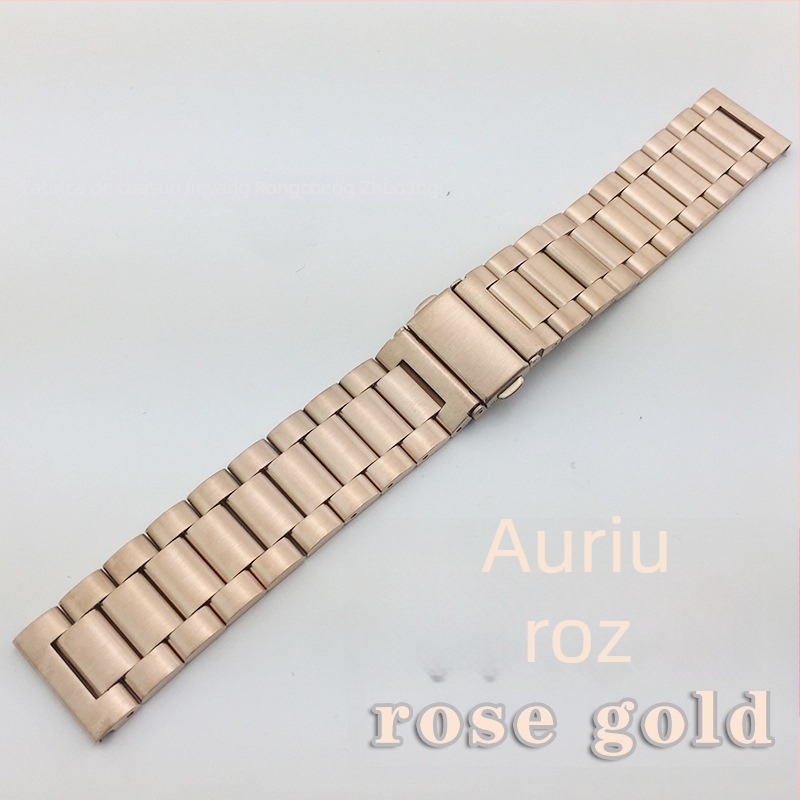 Brățară de ceas din oțel inoxidabil, cu cataramă rabatabilă, compatibilă cu Apple Watch, Samsung Watch4 și Huawei GT3; greutate aproximativ 106 g; lansată în 2020.