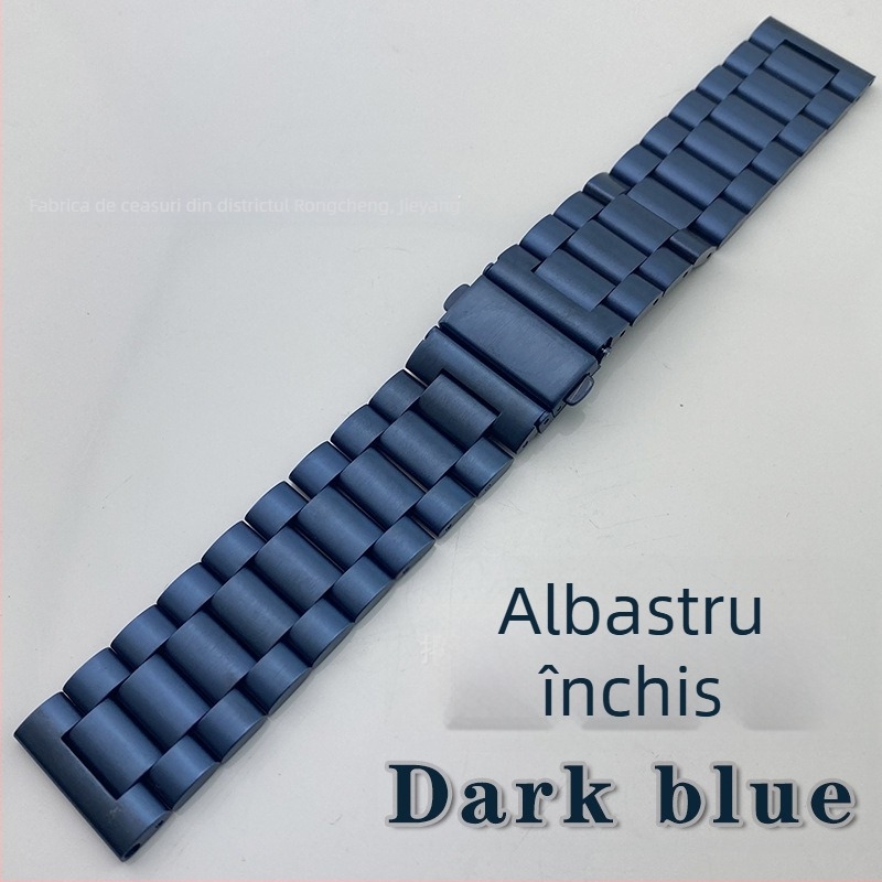 Brățară de ceas din oțel inoxidabil, cu cataramă rabatabilă, compatibilă cu Apple Watch, Samsung Watch4 și Huawei GT3; greutate aproximativ 106 g; lansată în 2020.