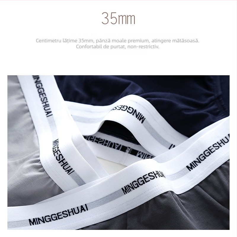 Boxeri bărbați din bumbac, respirabili, tricotate, talie medie