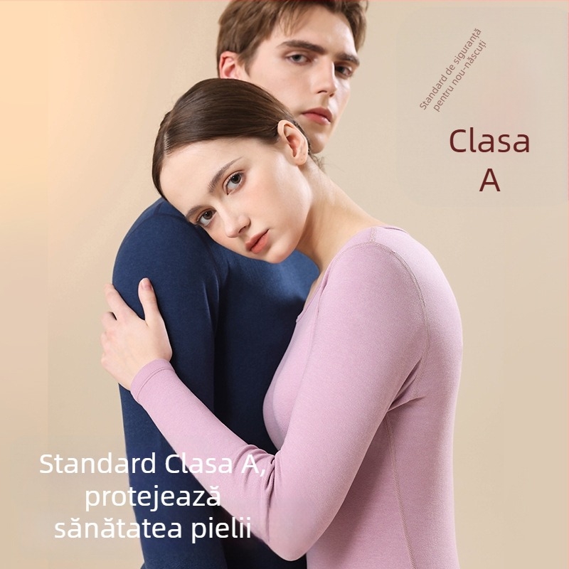 Set de lenjerie termică din lână, plăcut la atingere, gros 251–300 g/m², guler rotund, mâneci lungi, top și pantaloni, strat de bază unic pentru toamnă-iarnă, unisex