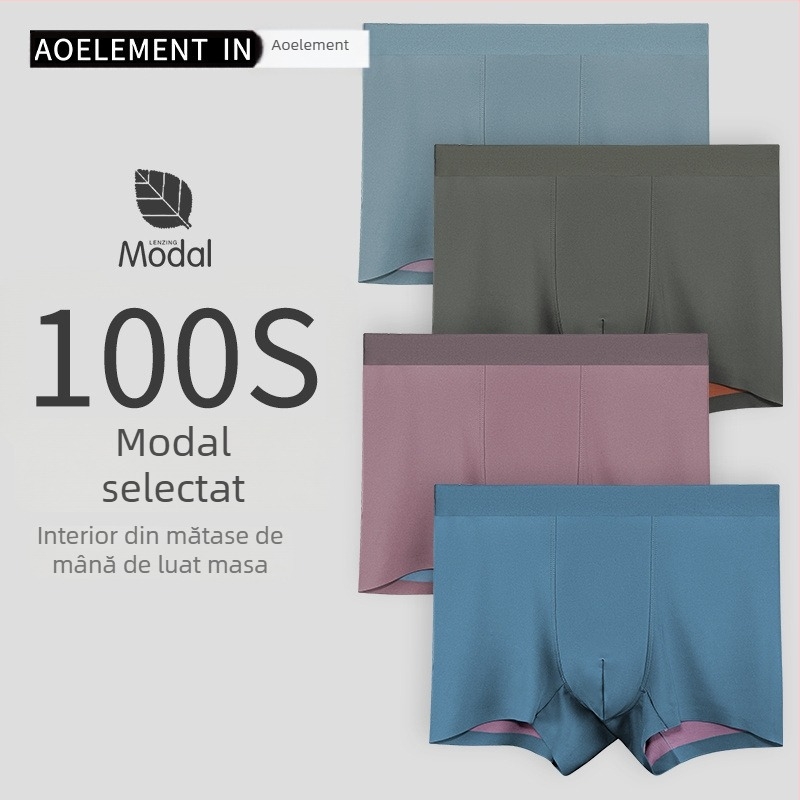 Boxeri bărbați fără cusur din modal, talie medie, model solid, căptușeală în zona inghinală din viscoză