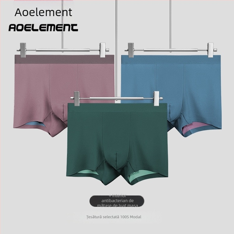 Boxeri bărbați fără cusur din modal, talie medie, model solid, căptușeală în zona inghinală din viscoză