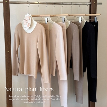 Set termic pentru femei cu strat de bază căptușit cu fleece, top cu mânecă lungă și pantaloni 9/10 (Lyocell 30-50% • 201-250 g/m² • Căptușit cu fleece • Mânecă lungă)