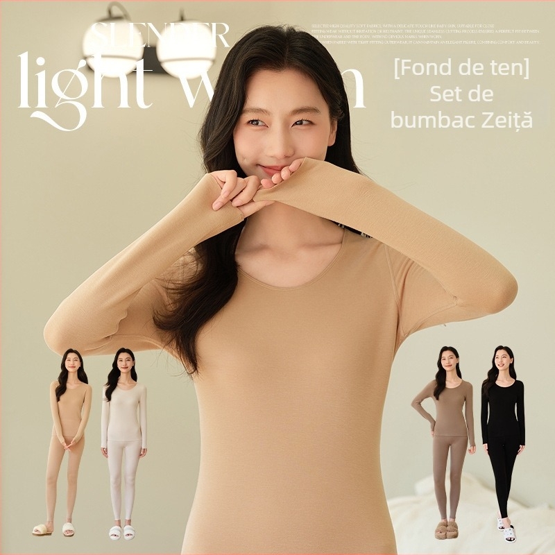 Set termic pentru femei cu strat de bază căptușit cu fleece, top cu mânecă lungă și pantaloni 9/10 (Lyocell 30-50% • 201-250 g/m² • Căptușit cu fleece • Mânecă lungă)