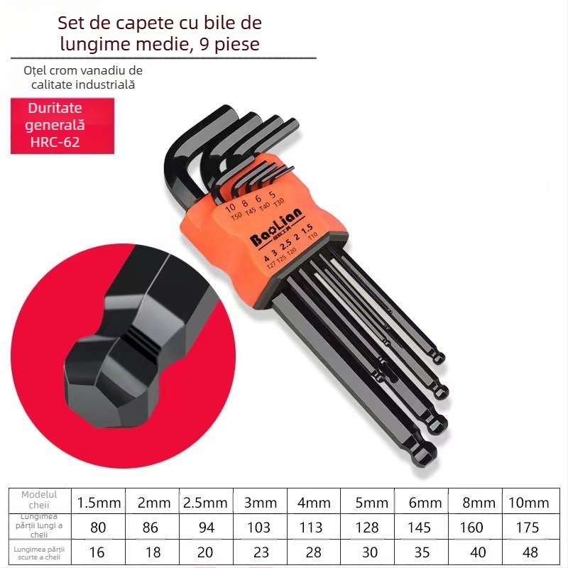 Bosite Set chei hex – Unelte șurubelnițe și instrumente, oțel crom-vanadiu / S2, nichelat, capete hexagonale