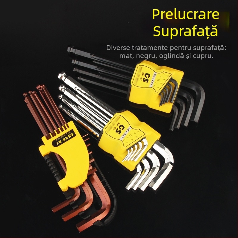 GSNG set de nouă chei hexagonale cu cap balon, din oțel crom-vanadiu, standard metric