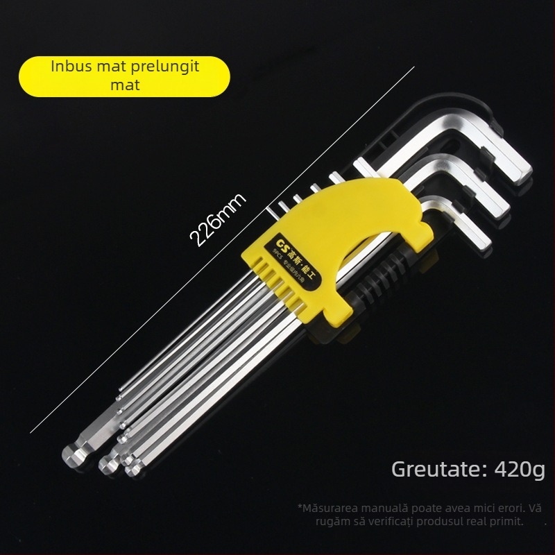 GSNG set de nouă chei hexagonale cu cap balon, din oțel crom-vanadiu, standard metric