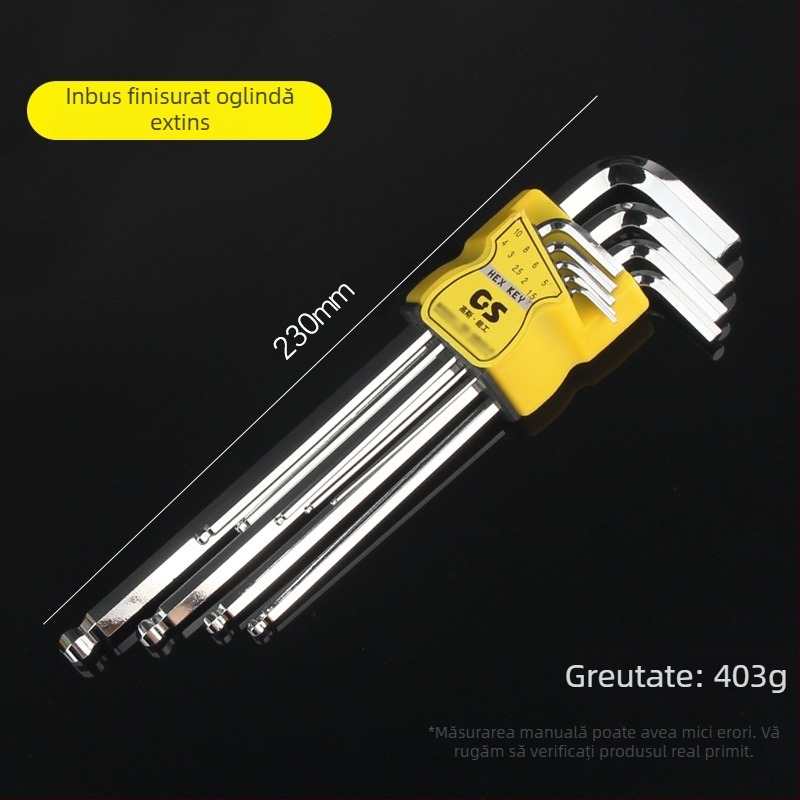 GSNG set de nouă chei hexagonale cu cap balon, din oțel crom-vanadiu, standard metric