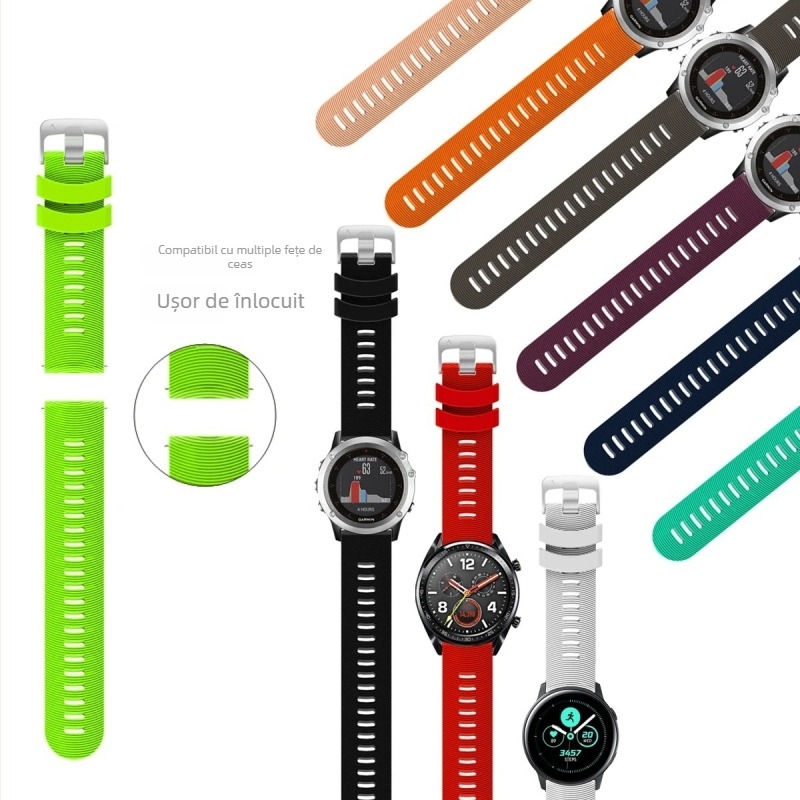 Brățară Garmin din silicon pentru Forerunner 245, 645, Vivoactive 3 și Venu Sq – lățime 20 mm, închidere cu pin