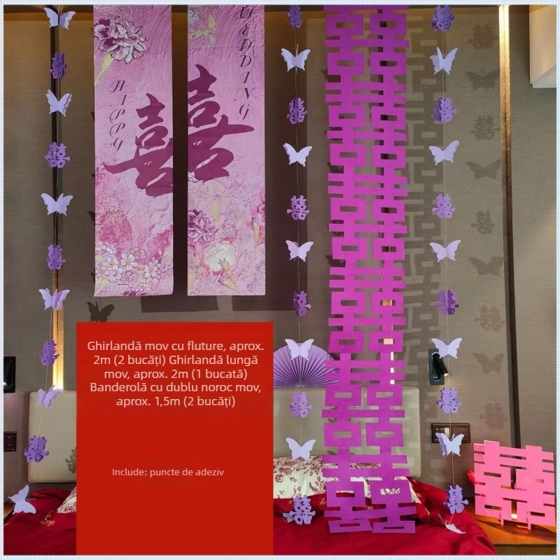 Banner textil suspendat purpuriu pentru decorul camerei de nuntă; set pentru logodnă și noua casă; Material: nețesut; Marcă: Altă; Categorie: Cuvânt fericit; Import: Nu