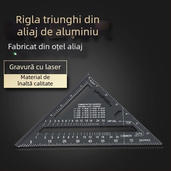 Riglă triunghiulară din aliaj de aluminiu și oțel inoxidabil, unealtă multifuncțională pentru tâmplărie, unghi drept de 45°, înaltă precizie