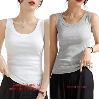 Top damă din bumbac cu textură ribată, fără mâneci, stil urban, croială neregulată