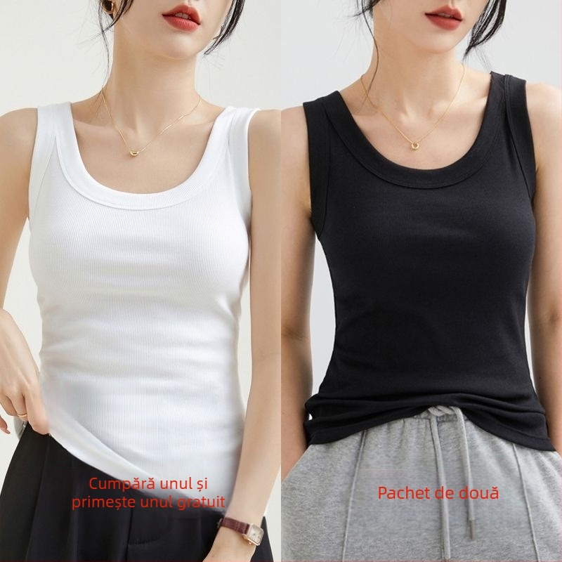 Top damă din bumbac cu textură ribată, fără mâneci, stil urban, croială neregulată