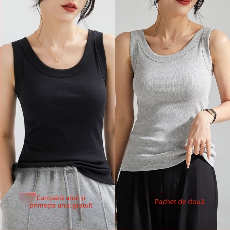 Top damă din bumbac cu textură ribată, fără mâneci, stil urban, croială neregulată