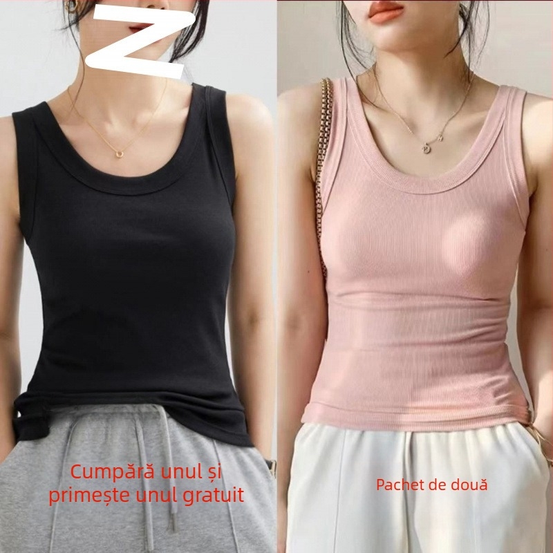 Top damă din bumbac cu textură ribată, fără mâneci, stil urban, croială neregulată