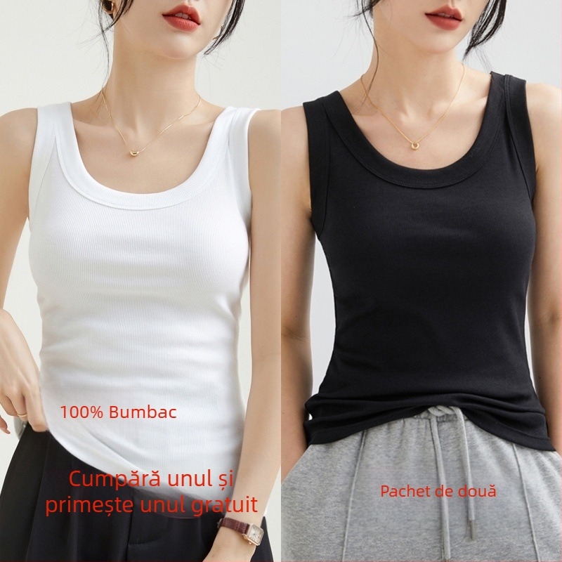 Top damă din bumbac cu textură ribată, fără mâneci, stil urban, croială neregulată