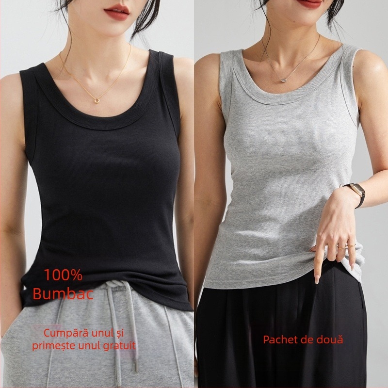 Top damă din bumbac cu textură ribată, fără mâneci, stil urban, croială neregulată