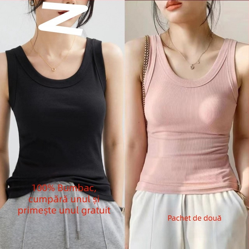 Top damă din bumbac cu textură ribată, fără mâneci, stil urban, croială neregulată