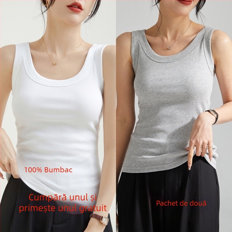 Top damă din bumbac cu textură ribată, fără mâneci, stil urban, croială neregulată