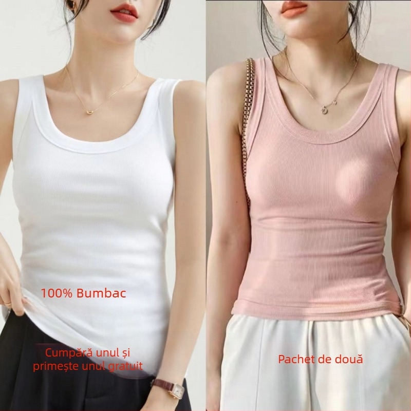 Top damă din bumbac cu textură ribată, fără mâneci, stil urban, croială neregulată