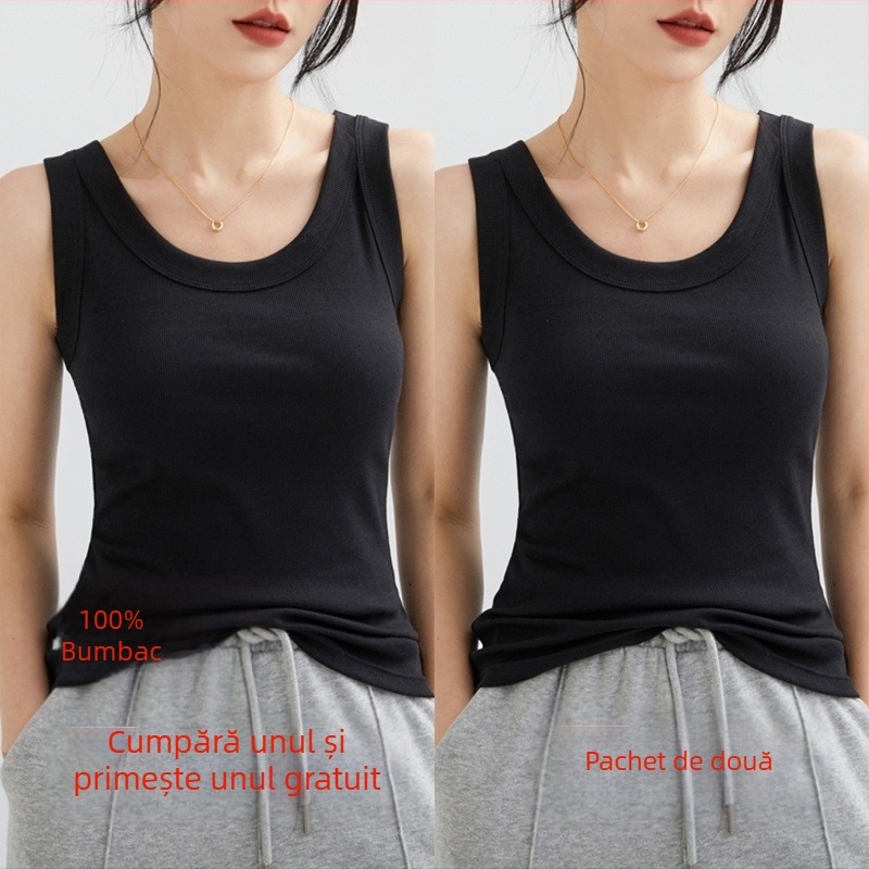 Top damă din bumbac cu textură ribată, fără mâneci, stil urban, croială neregulată