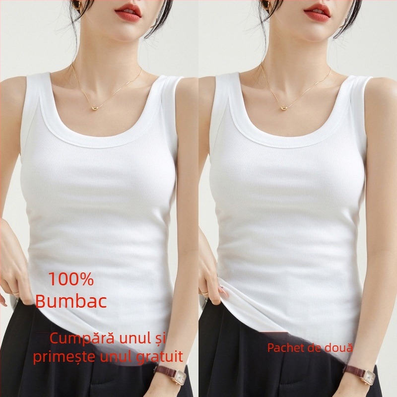 Top damă din bumbac cu textură ribată, fără mâneci, stil urban, croială neregulată