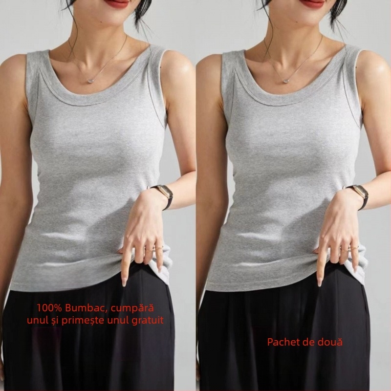 Top damă din bumbac cu textură ribată, fără mâneci, stil urban, croială neregulată