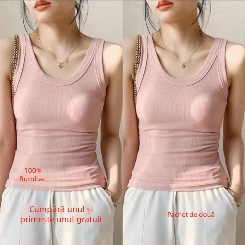 Top damă din bumbac cu textură ribată, fără mâneci, stil urban, croială neregulată