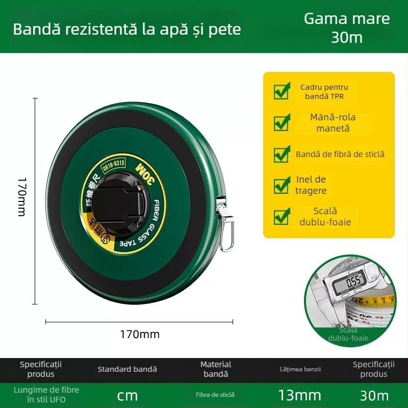 Shengda bandă metrică cu riglă din fibră de sticlă, dublă față, bandă moale