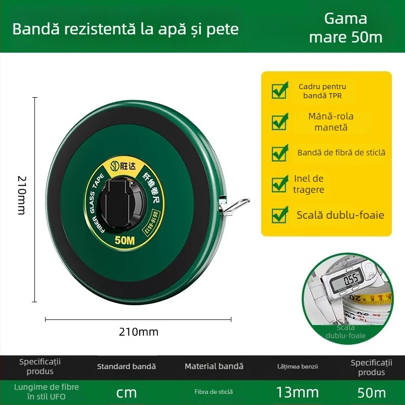 Shengda bandă metrică cu riglă din fibră de sticlă, dublă față, bandă moale