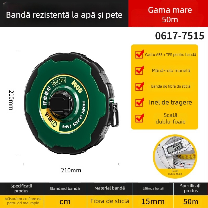 Shengda bandă metrică cu riglă din fibră de sticlă, dublă față, bandă moale