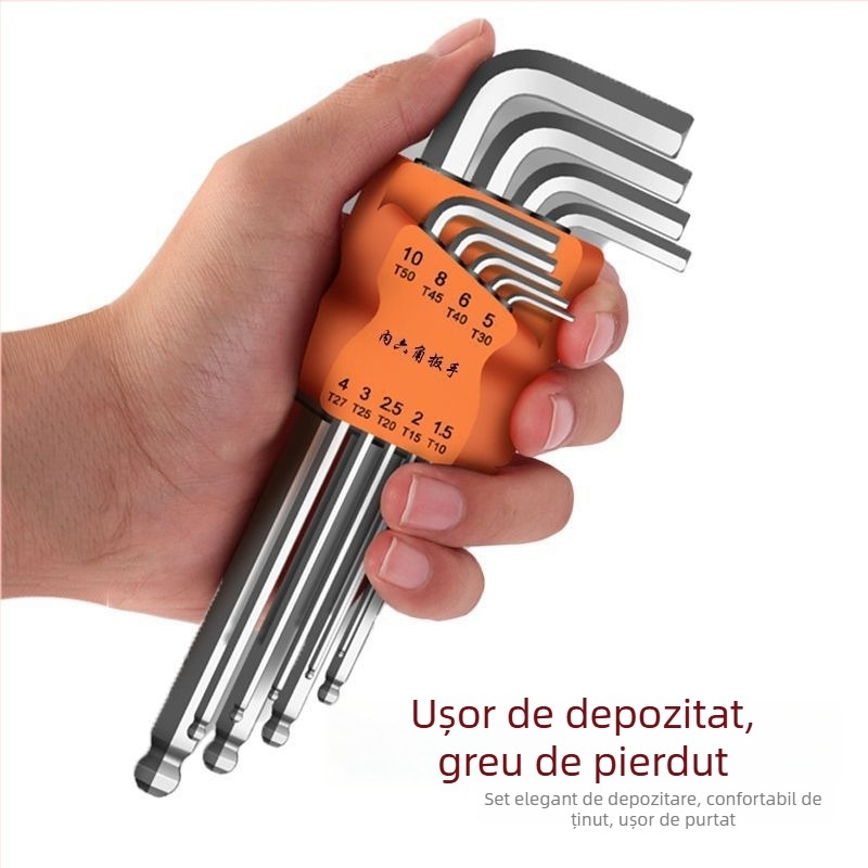 Set chei Allen cu cap hexagonal interior, în formă L, din oțel crom-molibden-vanadiu, zece bucăți, cu duritate înaltă
