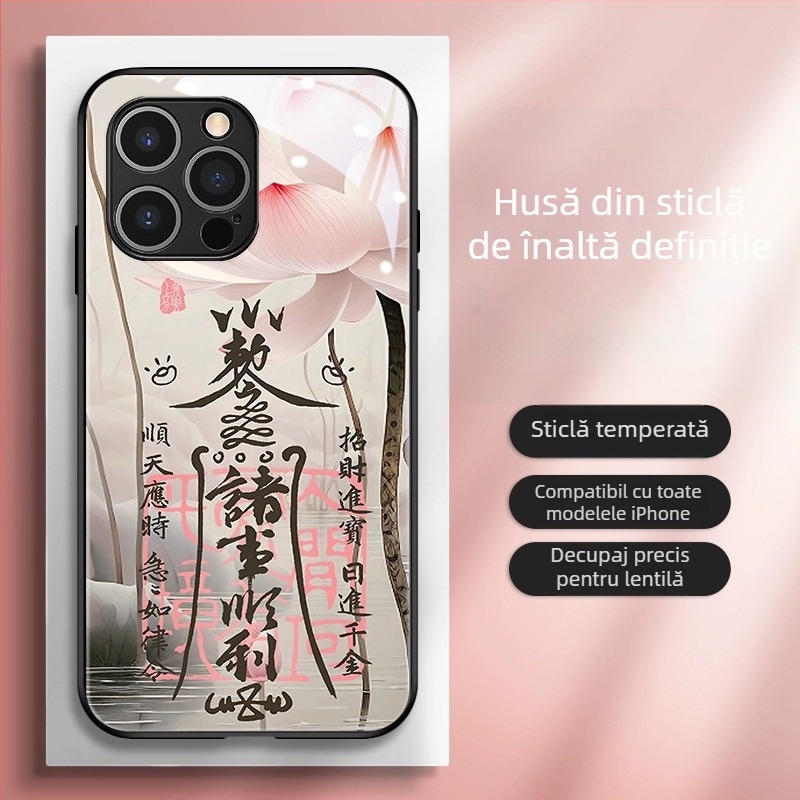 Carcasă de spate în stil chinezesc, TPU+ sticlă, finisaj pictat cu motiv Anul Dragonului, design în trend chinezesc, compatibilă cu iPhone 11–14 Pro/Max