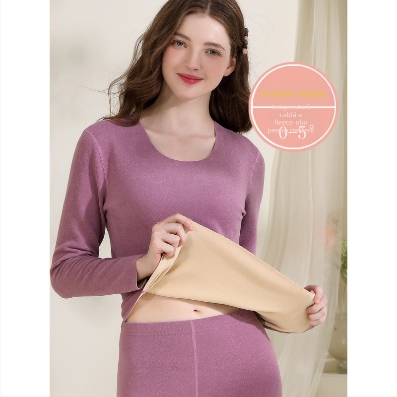 Set termic de lenjerie pentru bărbați și femei, fibră de încălzire, bază din bumbac, țesătură extra groasă 501–600 g/m², căptușeală de catifea, mâneci lungi