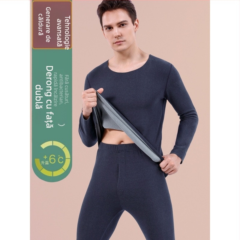 Set termic de lenjerie pentru bărbați și femei, fibră de încălzire, bază din bumbac, țesătură extra groasă 501–600 g/m², căptușeală de catifea, mâneci lungi